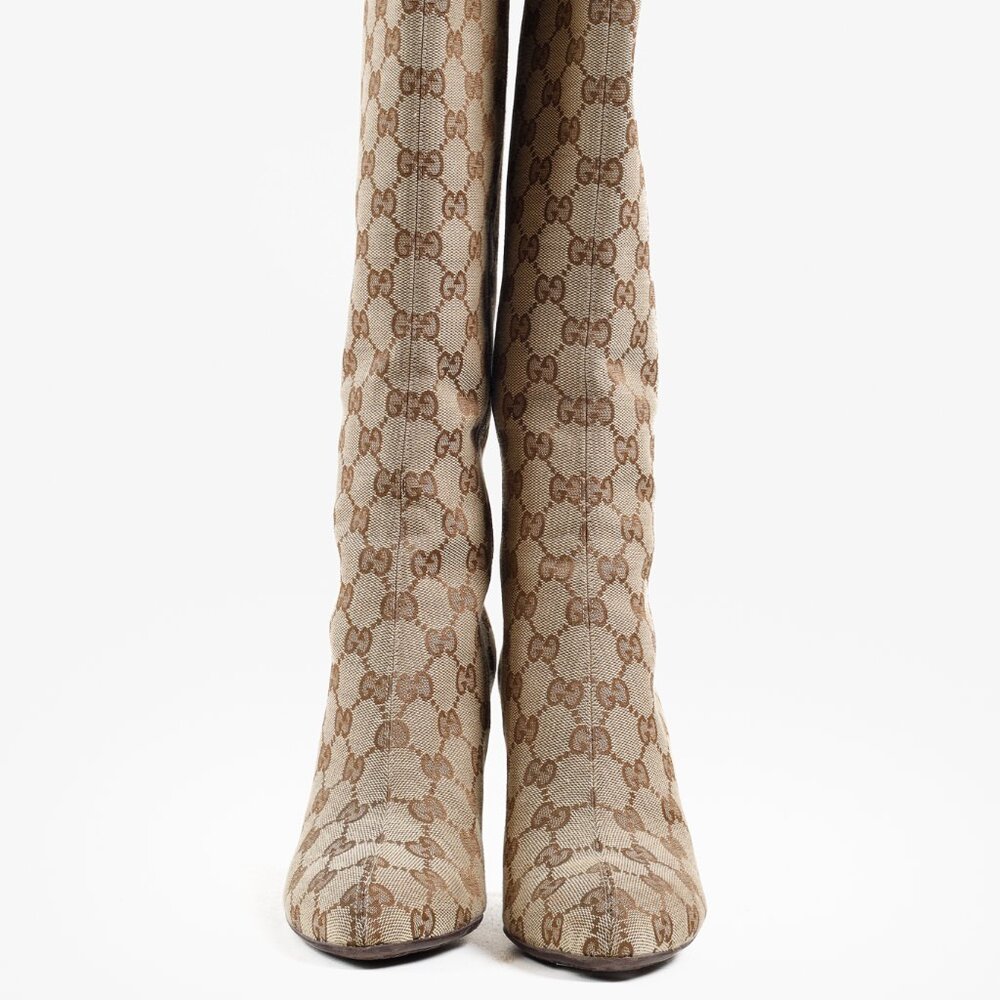 *SOLD* Gucci Brown GG Monogram Canvas Calf Length Boot - Picture 3 of 13